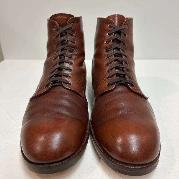 FULLY RESOLED Alden 306 Brown Calfskin Plain Toe Boot Made in USA 12 Narrow AA/B - Picture 4 of 13